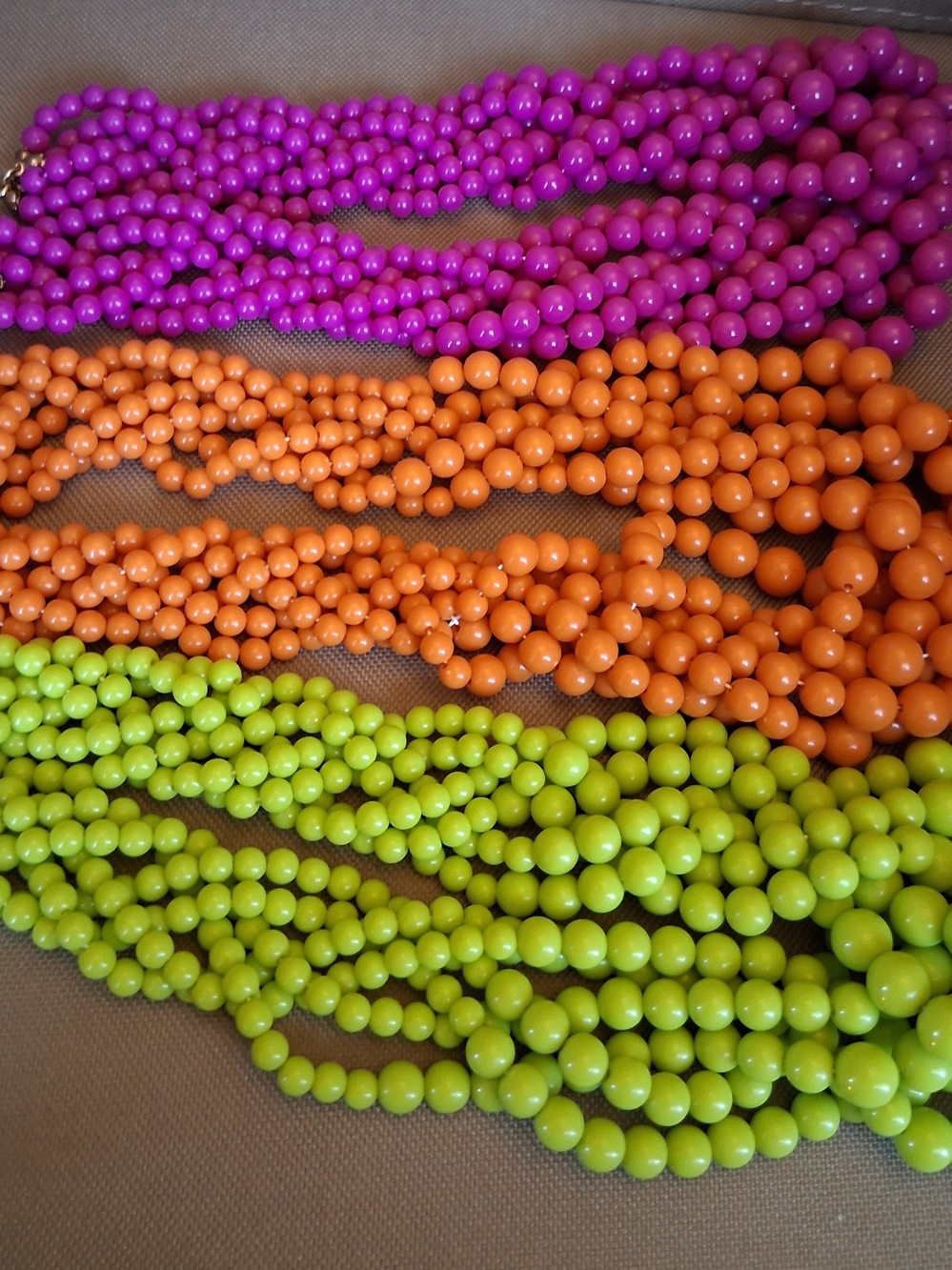3 Colorful Bead Necklaces Set - Vibrant Purple, Orange, Lime Green